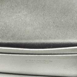 Pre Owned Prada Silver Triangle Embossed Leather Wallet On Chain