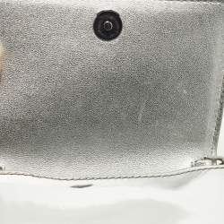 Pre Owned Prada Silver Triangle Embossed Leather Wallet On Chain