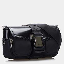 Pre Owned حقيبة كروس بودي برادا بجيب نايلون أسود وسباتزولاتو