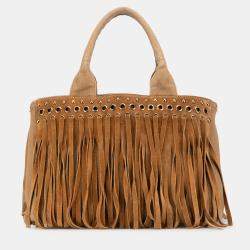 Pre Owned Prada Brown Canvas Canapa Fringe Satchel