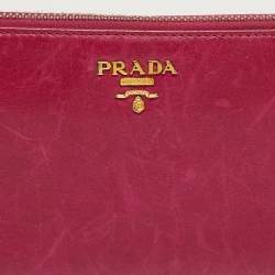 Pre Owned Prada Zip Pink Vitello Shine Leather Continental Wallet