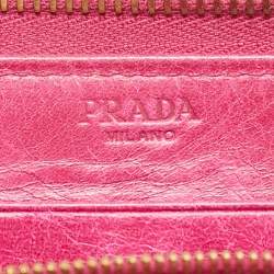 Pre Owned Prada Zip Pink Vitello Shine Leather Continental Wallet