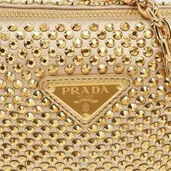 مملوكة مسبقًا Prada Triangle Gold Crystal Studded Satin Shoulder Bag