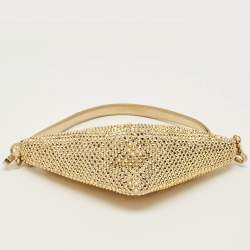مملوكة مسبقًا Prada Triangle Gold Crystal Studded Satin Shoulder Bag