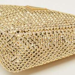 مملوكة مسبقًا Prada Triangle Gold Crystal Studded Satin Shoulder Bag