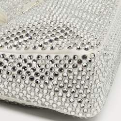 مملوكة مسبقًا حقيبة كتف برادا إعادة إصدار 2000 ساتان أبيض مرصعة بالكريستال