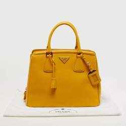 Pre Owned Prada Parabole Yellow Saffiano Leather Tote