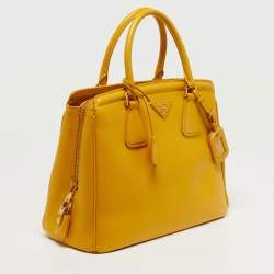 Pre Owned Prada Parabole Yellow Saffiano Leather Tote