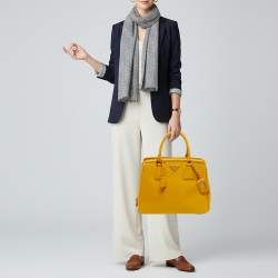 Pre Owned Prada Parabole Yellow Saffiano Leather Tote