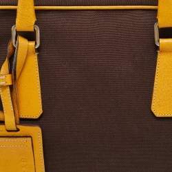 Pre Owned حقيبة بولر برادا قماش وجلد بني غامق/أصفر