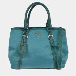Pre Owned Prada Turquoise Blue Nylon 2way Handbag
