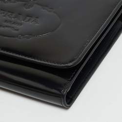 مملوكة مسبقًا محفظة برادا جلد سبازولاتو سوداء ثلاثية الطي