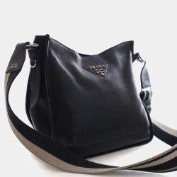 Pre Owned Prada Medium Vitello Daino Black Crossbody Bag