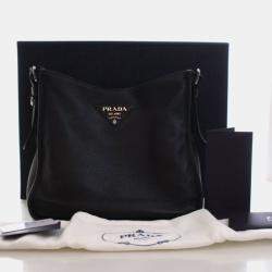 Pre Owned Prada Medium Vitello Daino Black Crossbody Bag