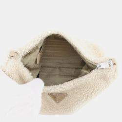 Pre Owned Prada Hobo Bag Shoulder Bag Beige Pile