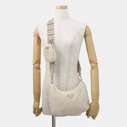 Pre Owned Prada Hobo Bag Shoulder Bag Beige Pile
