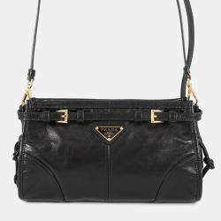Pre Owned Prada Bonnie Shoulder Bag Black Leather Size Small