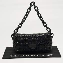 Pre Owned Prada Gaufre Black Gaufre Patent Leather Chain Shoulder Bag