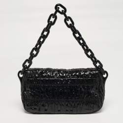 Pre Owned Prada Gaufre Black Gaufre Patent Leather Chain Shoulder Bag