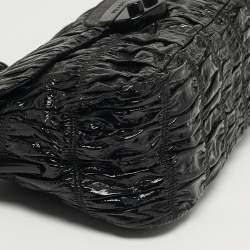 Pre Owned Prada Gaufre Black Gaufre Patent Leather Chain Shoulder Bag