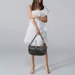 Pre Owned Prada Gaufre Black Gaufre Patent Leather Chain Shoulder Bag