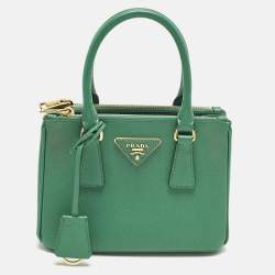 Pre Owned Prada Double Zip Mini Green Saffiano Lux Leather Tote
