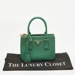 Pre Owned Prada Double Zip Mini Green Saffiano Lux Leather Tote