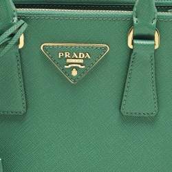 Pre Owned Prada Double Zip Mini Green Saffiano Lux Leather Tote