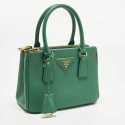 Pre Owned Prada Double Zip Mini Green Saffiano Lux Leather Tote