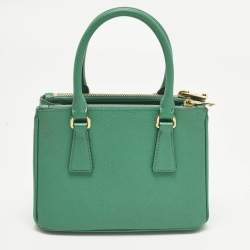 Pre Owned Prada Double Zip Mini Green Saffiano Lux Leather Tote