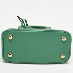 Pre Owned Prada Double Zip Mini Green Saffiano Lux Leather Tote