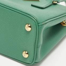 Pre Owned Prada Double Zip Mini Green Saffiano Lux Leather Tote