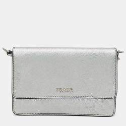 Pre Owned Prada Grey Leather Saffiano Mini Crossbody Bag