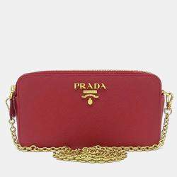 مملوكة مسبقًا Prada Red Leather Saffiano Mini Chain Bag