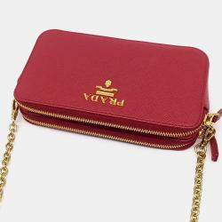 Pre Owned حقيبة سلسلة صغيرة برادا جلد سافيانو أحمر