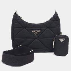 Pre Owned Prada Black Re-Nylon Tessuto Quilted Shoulder Bag