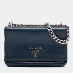 Pre Owned Prada Blue Saffiano and City Calf Chain Crossbody