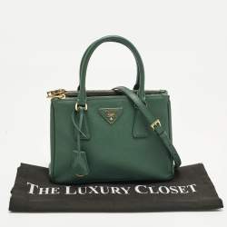 مملوكة مسبقًا Prada Galleria Double Zip Small Green Saffiano Lux Leather Tote