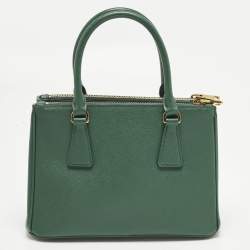 مملوكة مسبقًا Prada Galleria Double Zip Small Green Saffiano Lux Leather Tote
