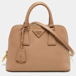 Pre Owned Prada Promenade Small Beige Saffiano Lux Leather Satchel