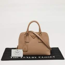 Pre Owned Prada Promenade Small Beige Saffiano Lux Leather Satchel