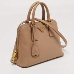 Pre Owned Prada Promenade Small Beige Saffiano Lux Leather Satchel