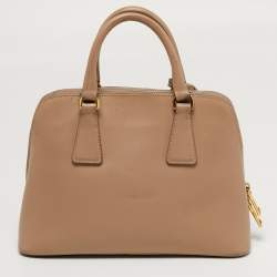 Pre Owned Prada Promenade Small Beige Saffiano Lux Leather Satchel
