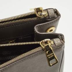 Pre Owned Prada Double Zip Large Grey Saffiano Lux Leather Tote