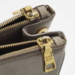 Pre Owned Prada Double Zip Large Grey Saffiano Lux Leather Tote