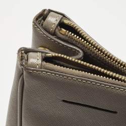 Pre Owned Prada Double Zip Large Grey Saffiano Lux Leather Tote
