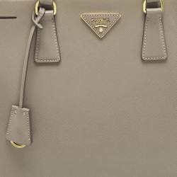 Pre Owned Prada Double Zip Large Grey Saffiano Lux Leather Tote