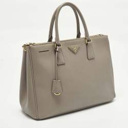 Pre Owned Prada Double Zip Large Grey Saffiano Lux Leather Tote