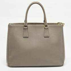 Pre Owned Prada Double Zip Large Grey Saffiano Lux Leather Tote