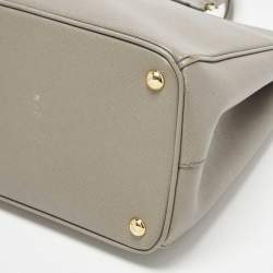 Pre Owned Prada Double Zip Large Grey Saffiano Lux Leather Tote